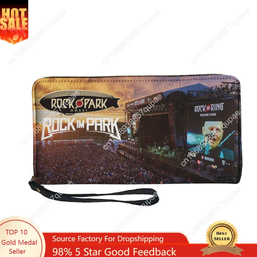 Rock in the Park Band Custom Wallet Sprunki Mens Womens Teenagers Zipper Long Wallets Double Print Portable Wallet Gift Bag