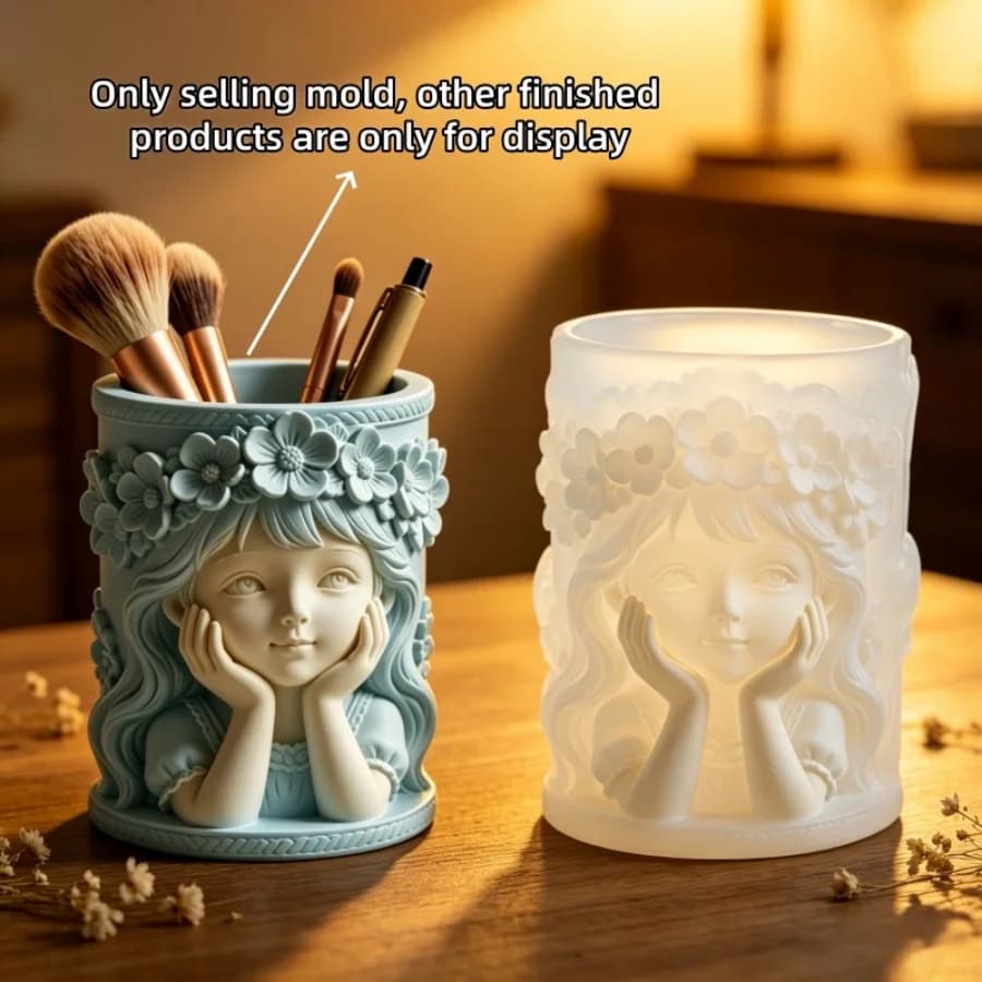 Reusable 3D Embossed Girl Silicone Mould, Easy Release Design, DIY Supplies for Aromatherapy Candle, Succulent Pot, Pen Holder