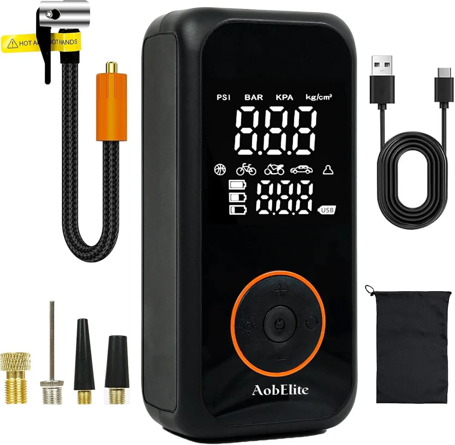 Compressore d'aria portatile 150PSI senza fili con manometro digitale, luce LED e spegnimento automatico per auto, bici e moto