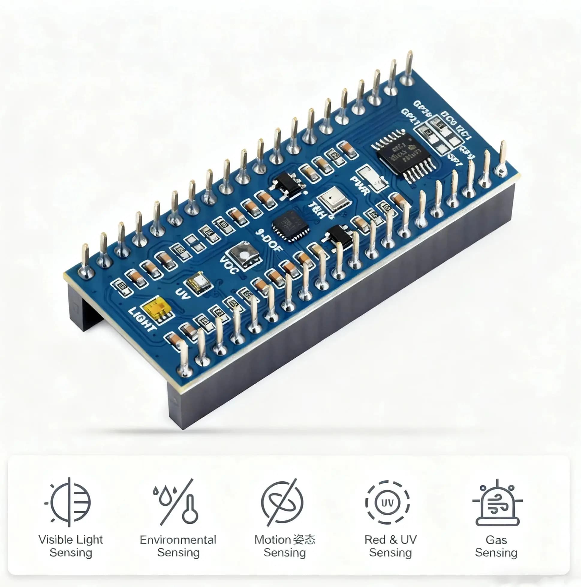 Pico Environmental Sensor Expansion Card: Environmental Detection and All-In-One Movement for Raspberry Pi Pico