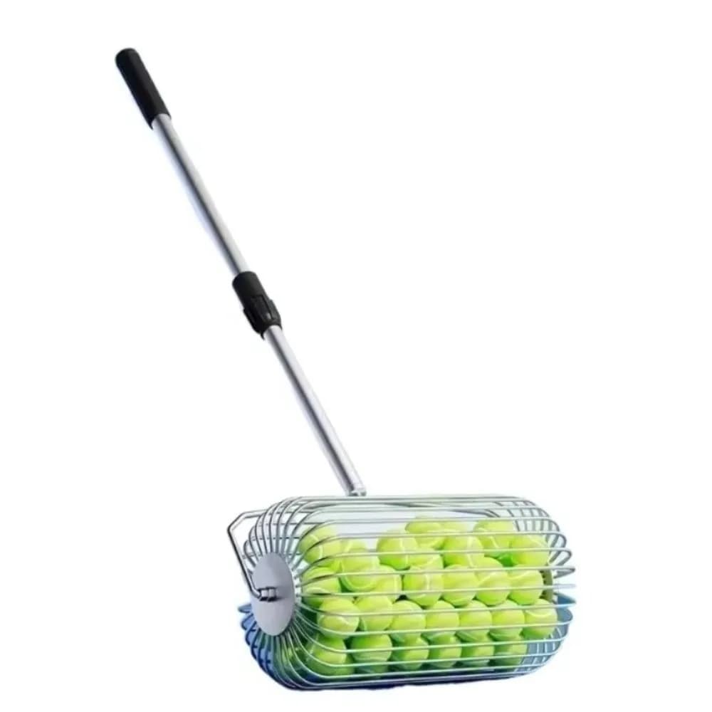 Stainless Steel Tennis Ball Picker Efficient Large Capacity Rolling Ball Picker Ergonomic Handle Portable Ball Retriever Tool