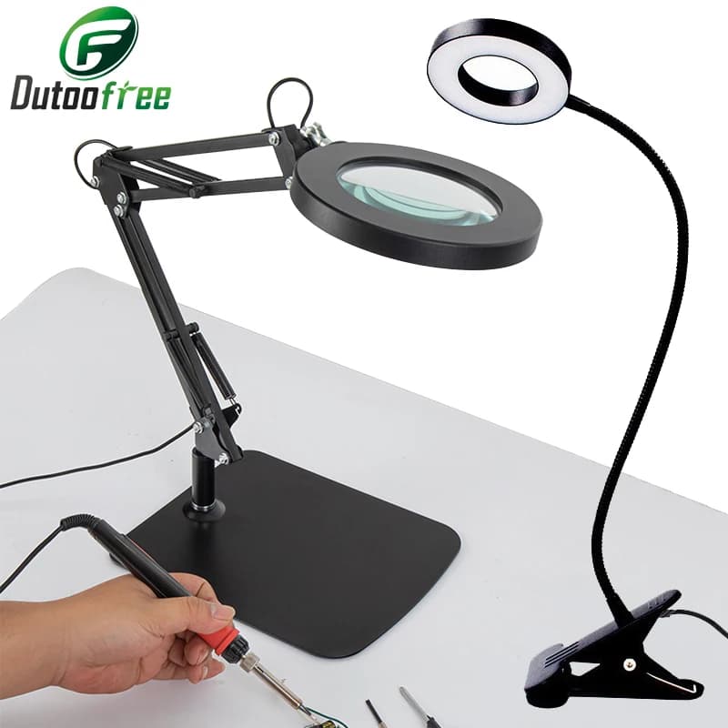 Lampada da Tavolo Flessibile 5x 30x con Luce LED, Terza Mano per Saldatura, Lente d'Ingrandimento USB con Morsetto da Scrivania, Lampada da Tavolo per Saldatura/Lettura