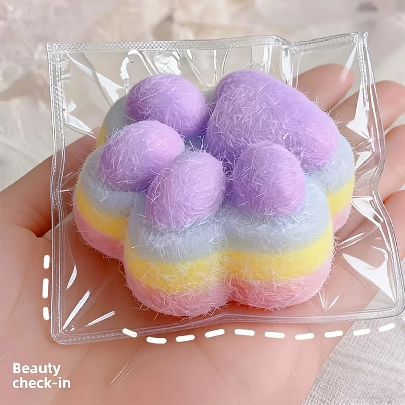 1Pc Cute Rainbow Pink Purple Cat Paw Squeeze Toy Dopamine Gradient Taba Squishy Soft TPR Fidget Sensory Anti Anxiety Stress Relief Decompression Relax Toy Office Desk Ornament Halloween Christmas Stocking Stuffers