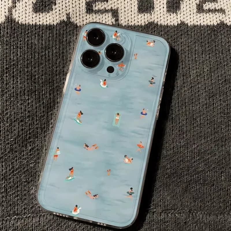 Summer Swimming Pattern Phone Case For iPhone 17 16 15 14 13 12 11 Pro Max XS XR X 7 8 Plus Soft Clear Shockproof Back Cover
