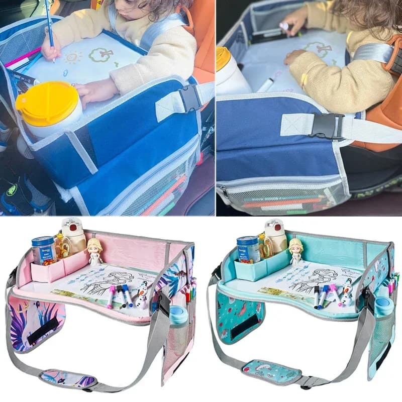 Seggiolino auto Vassoio da viaggio Seggiolino di sicurezza Tavolo da gioco Organizzatore di stoccaggio Snack Giocattoli Portabicchieri Vassoio portaoggetti impermeabile per passeggino per bambini