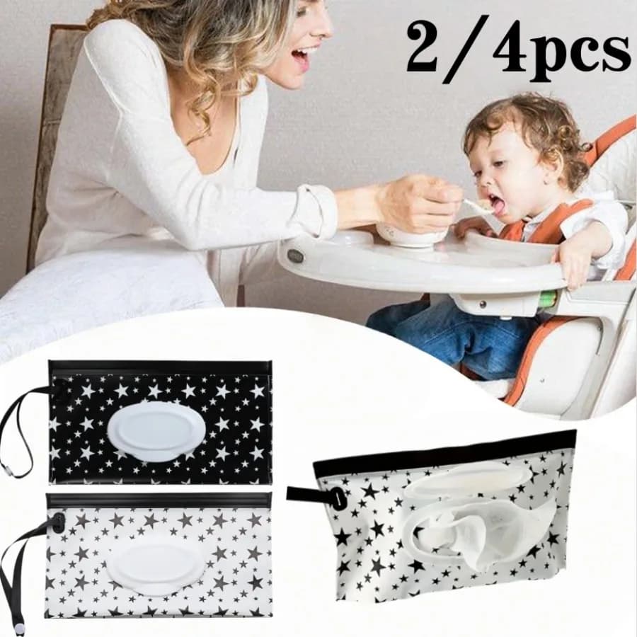 2/4pcs Portable EVA Baby Wet Wipe Pouch Flip Cover Wipes Holder Case with Carrying Rope Reusable Outdoor Stroller Accessories