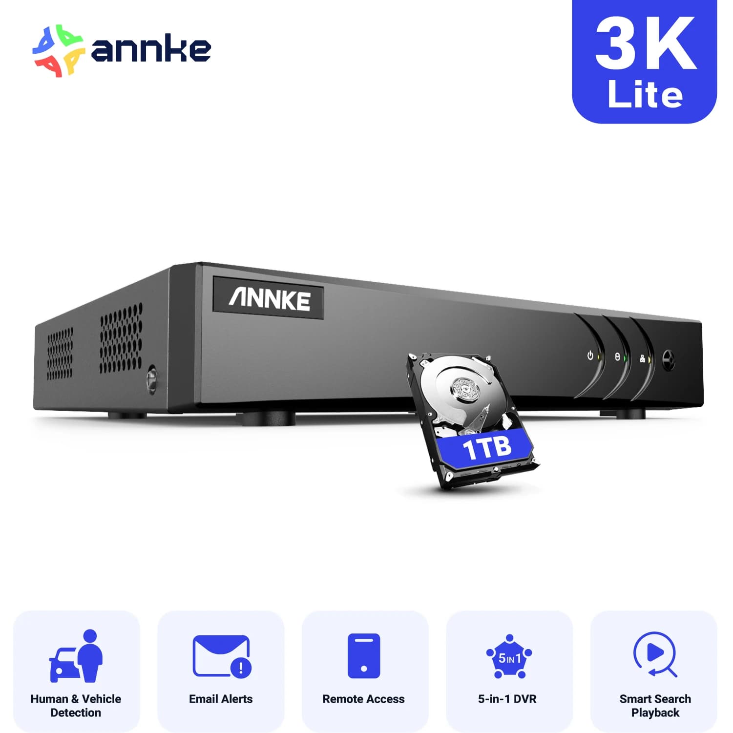 ANNKE 3K 5MP Lite 8CH HD Video Monitor DVR 5IN1 TVI/AHD/CVI/CVBS/IPC Digital Recorder for 2MP 3MP 5MP IP CCTV Cameras
