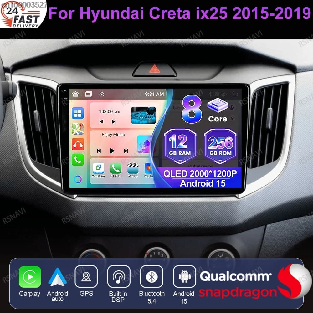 Android 15 For Hyundai Creta Ix25 2015 2016 -2019 360 Camera 9/10 Inch Viedo Player Qualcomm Snapdragon Multimedia Car Radio DSP