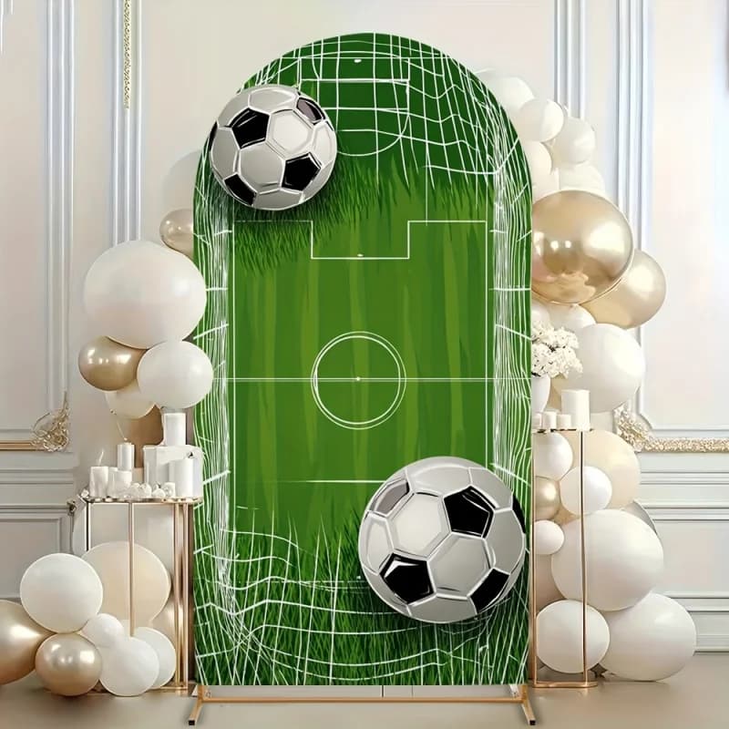 VIKAMA Soccer Party Arch Backdrop, Green Football Field with Soccer Balls, Sports Theme Birthday Party Decorations for Kids Boys