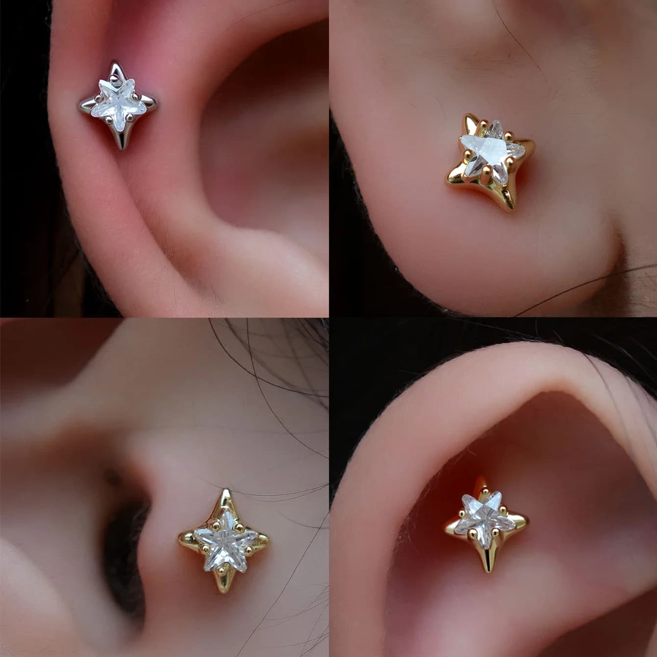 1PC Stainless Steel Star Moon Cartilage Helix Earrings Studs Women Dainty CZ Flat Tragus Conch Piercing Jewellery Hypoallergenic