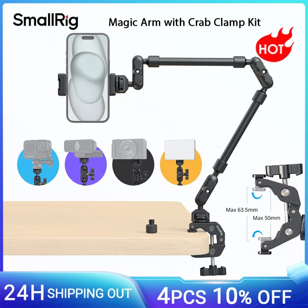 SmallRig magic arm with crab clamp kit, support for adjustable table tripod, arm with arm, for smartphone Webcam Action Cameras 4766