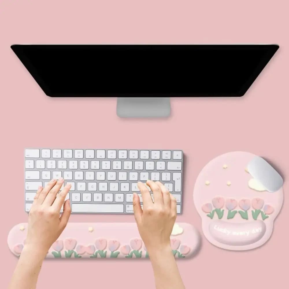 Tappetino per Mouse a Forma di Tulipano Antiscivolo con Supporto per il Polso, Base in Gomma, Design Carino e Letterario per Ufficio