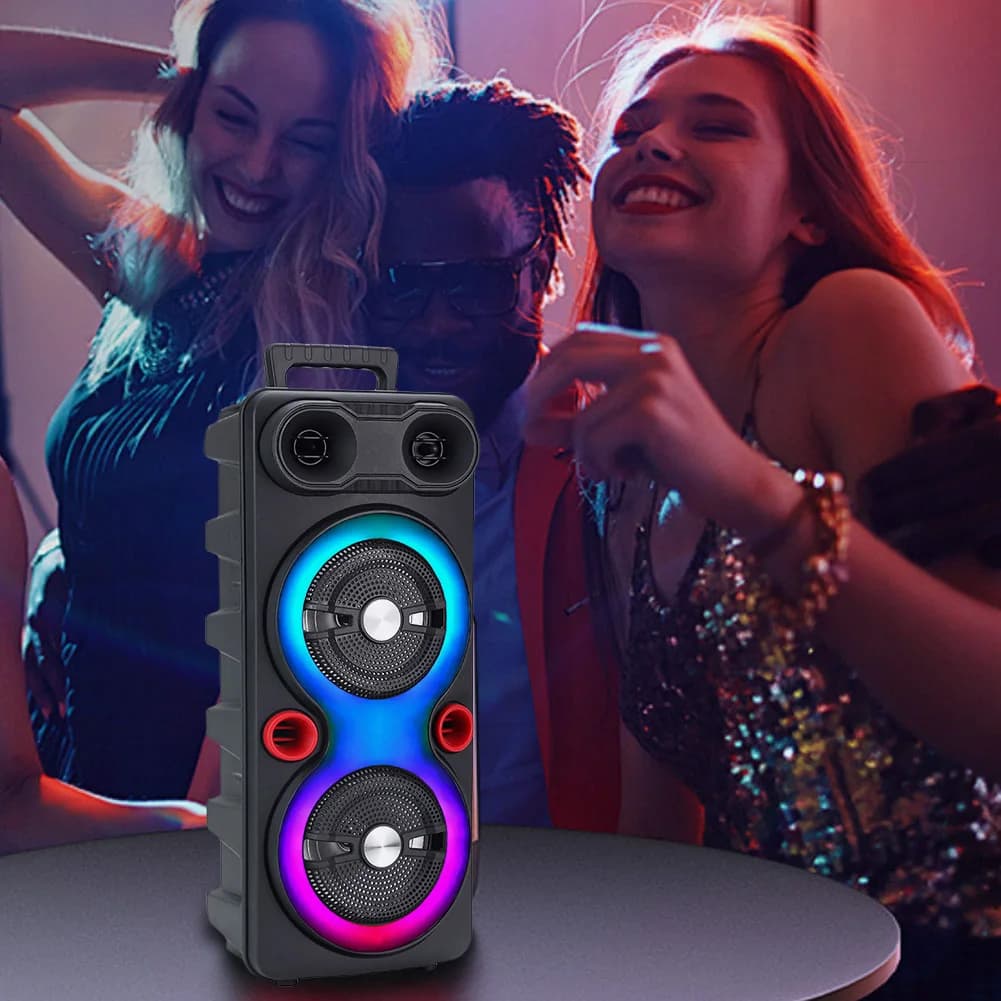 Altoparlante Portatile da Esterno BT 5.0, Subwoofer Stereo da 6,5 Pollici, Macchina Karaoke LED AUX con Microfono, Radio FM, Sistema DJ con Bassi Potenti