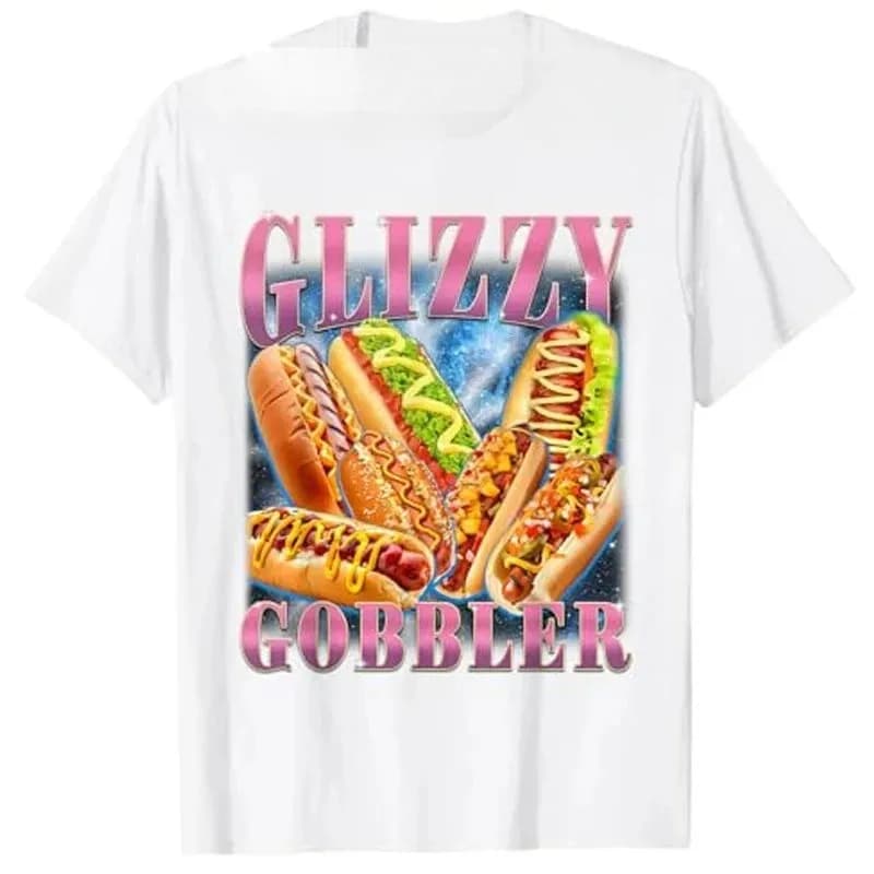 Funny Glizzy Gobbler Hilarious Hot Dog Glizzy T-Shirt Foodie Humor Saying Tee Novelty Gift Short Sleeve Blouses Women Clothes