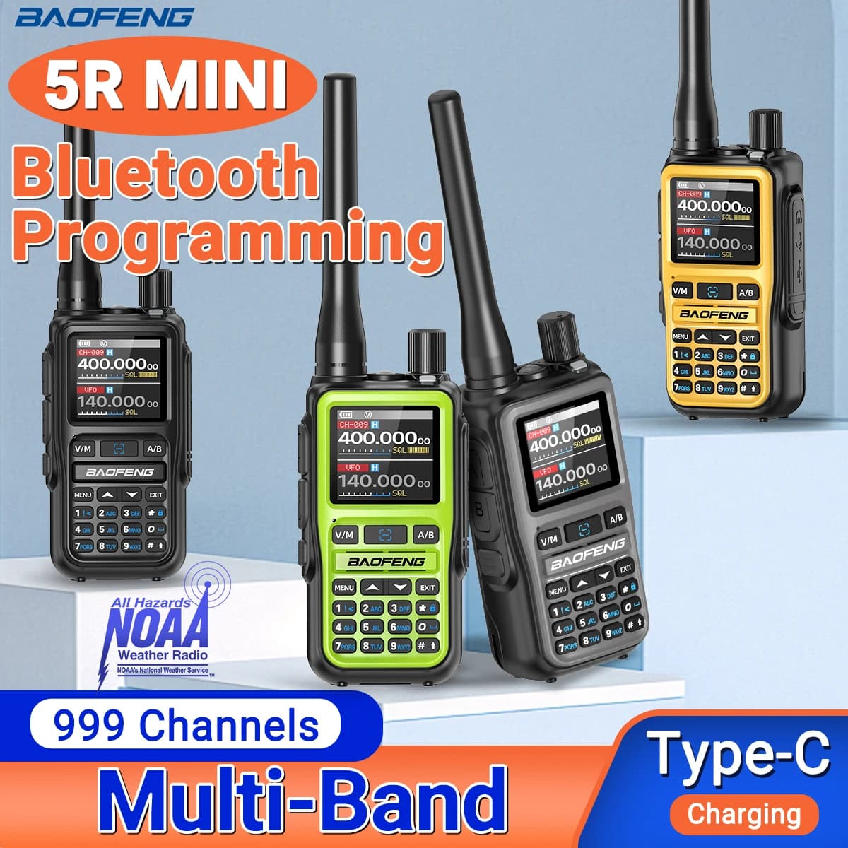 2PCS BAOFENG UV-5R Mini Walkie Talkie Full Band Bluetooth Programmazione Frequenza di copia wireless 2 PTT AM FM Tipo-C Radio bidirezionale