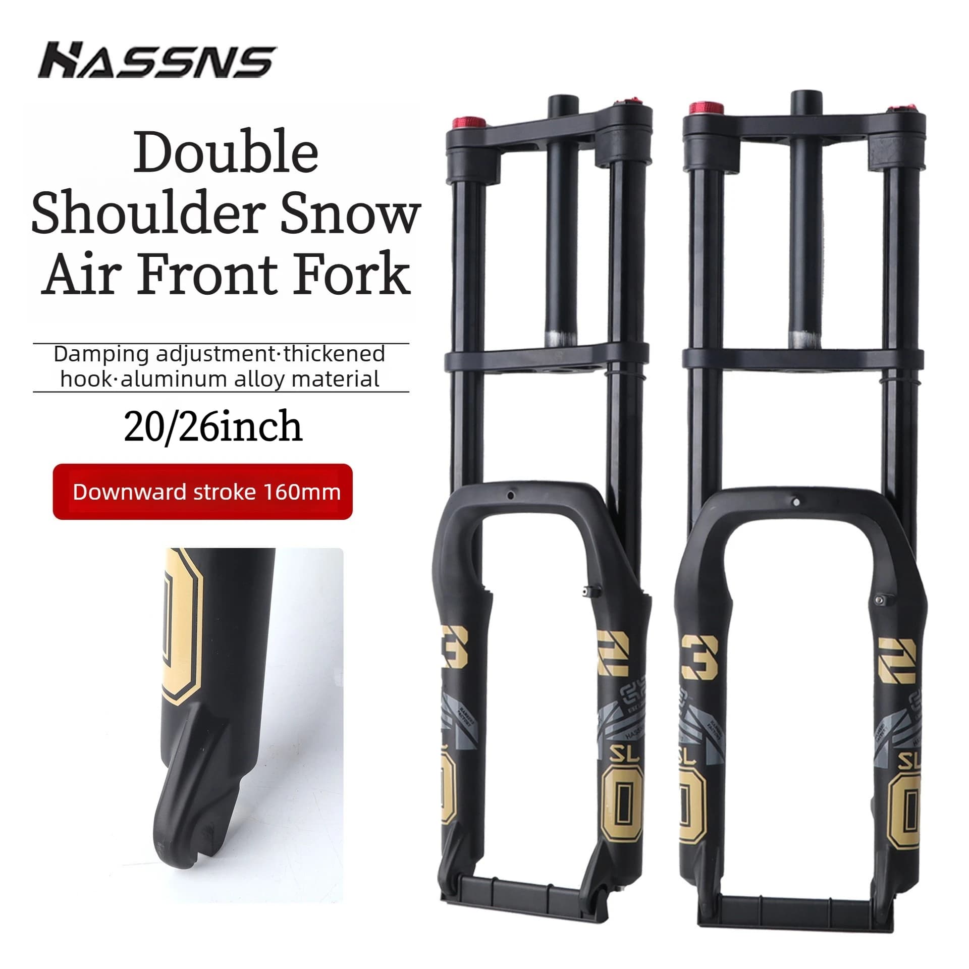 Forcella anteriore aria neve con doppia sospensione a spalla 160MM per motoslitte/Crocieri da spiaggia/EVs 20"/26" Ruota 9X135MM Asse 4.0" Pneumatico