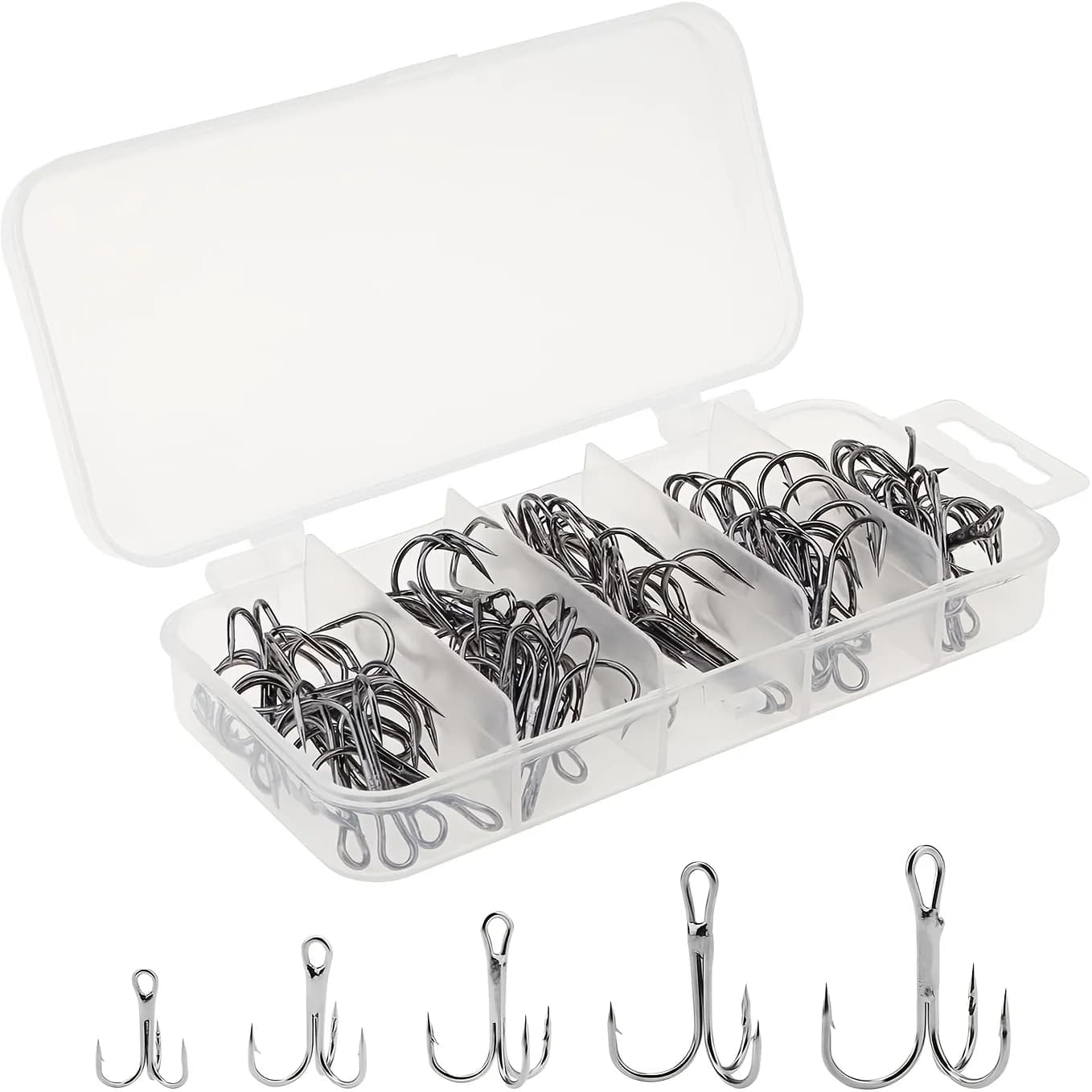 50pcs Super Sharp Fishing Treble Hooks In Box Sharpened Anchor Hooks Sizes 14-2# High Carbon Steel Barbed Fishhook Silver/Black