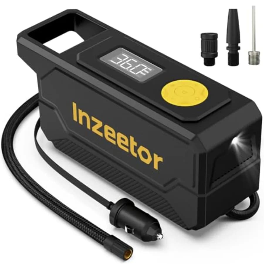 Curated Picks 50 PSI Tire Inflator Portable Air Compressor, 2V DC Auto Shutoff Air Pump with Digital Pressure Gauge and Emergen