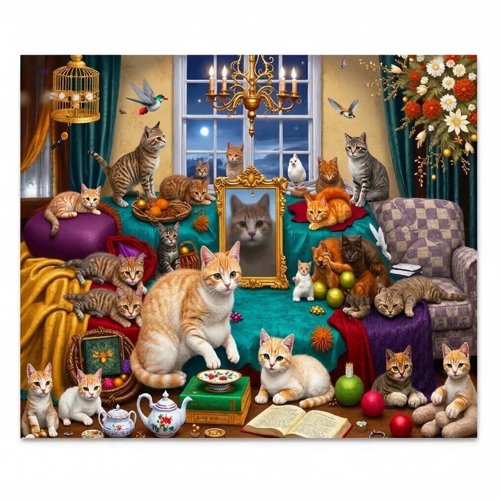 Cute Cats & Dogs Jigsaw Puzzle 500-2000pcs-Funny Pet Scenes:Indoor Party,Laundry Day,Beach Vacation-Adult Relaxation DIY Gift