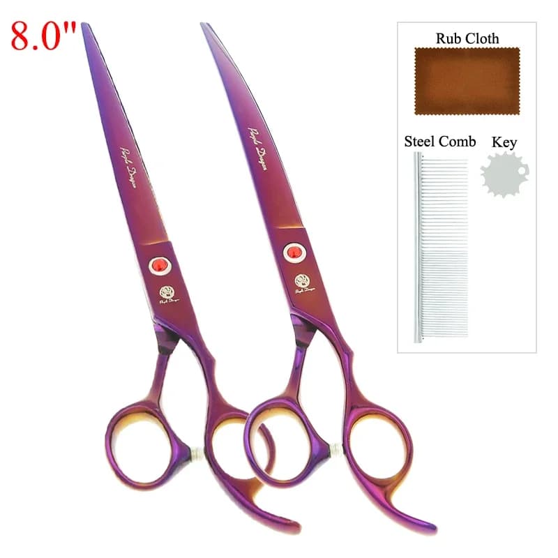 Forbici per toelettatura per gatti per cani drago viola da 8 pollici Cesoie per peli di animali domestici in acciaio giapponese Set Forbici per sfoltire taglio curvo dritto B0046B