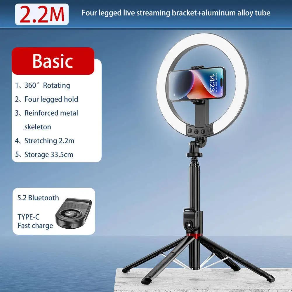 DIXSG Mini treppiede pieghevole per Selfie Stick Wireless da 2.3M con luce di riempimento rotonda da 10 pollici per la registrazione Video e lo Streaming Live