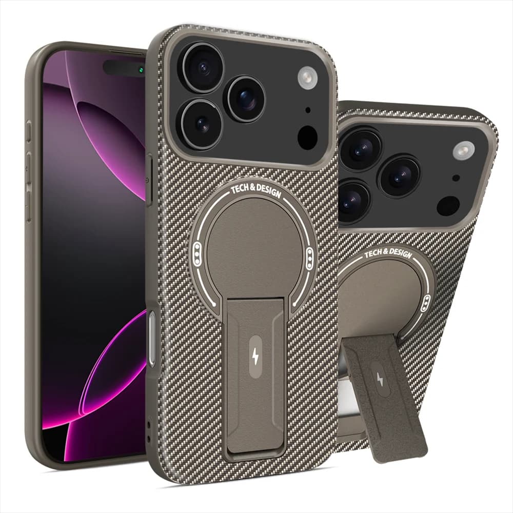 Luxury Carbon Fiber Fold Invisible Stand Magnetic Phone Case For iPhone 16 17 Pro Max Air 16e 15 14 Plus 13 12 11 Military Cover