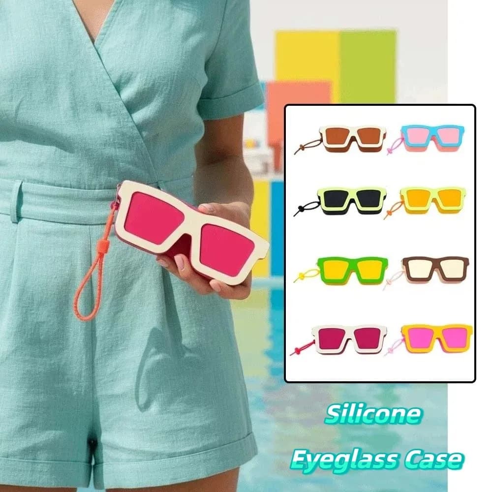 Custodia per occhiali dai colori vivaci a forma di occhiali da sole, in silicone alimentare antiurto, compatto e impermeabile