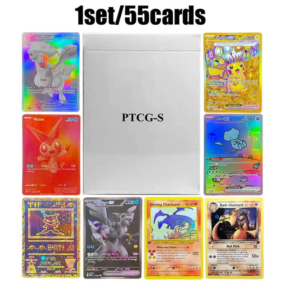 PTCG-S Proxy Card Neo Team Rocket Dark Charizard Gengar Dragonite Pikachu Lugia Mew Ex Giochi Set completo di carte PKM