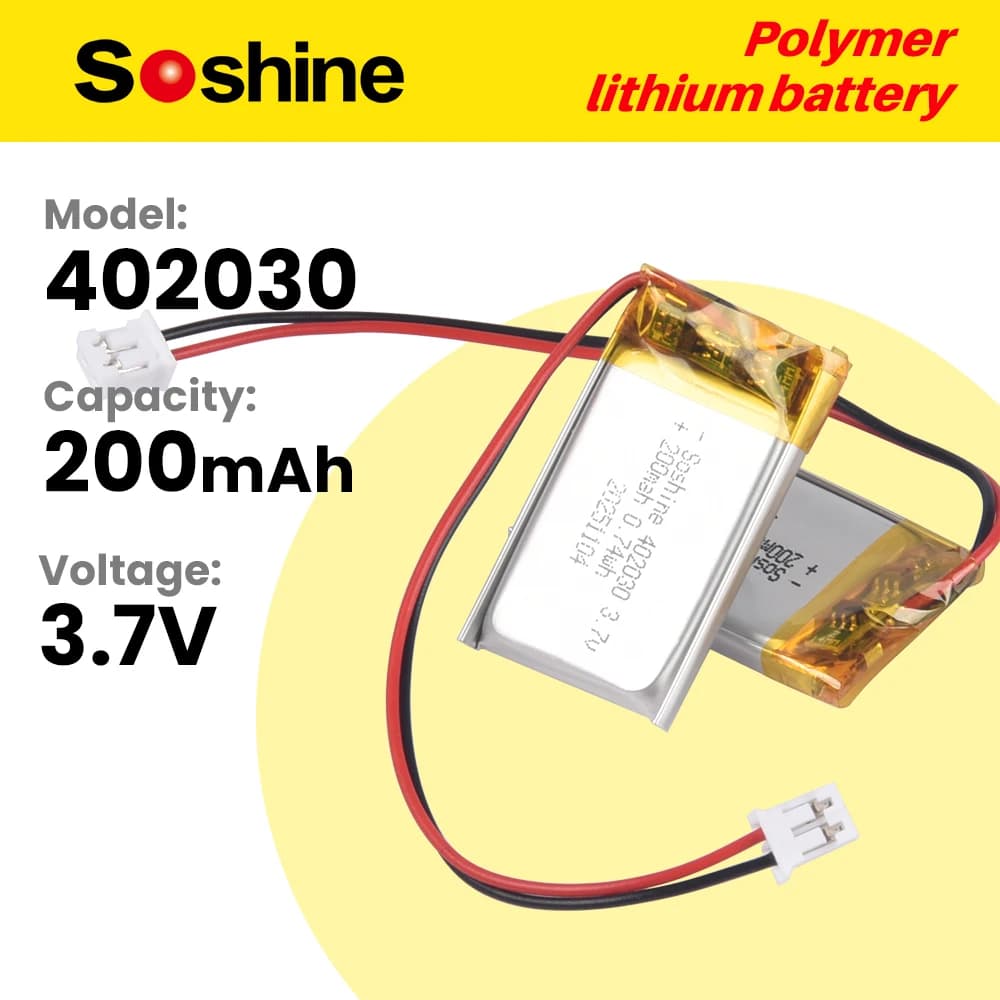 Batteria ai Polimeri di Litio Soshine 402030 200mAh 3.7V per GPS, Tablet PC, Strumenti per Addestramento Animali, Webcam, Braccialetti Intelligenti, Registratori Vocali