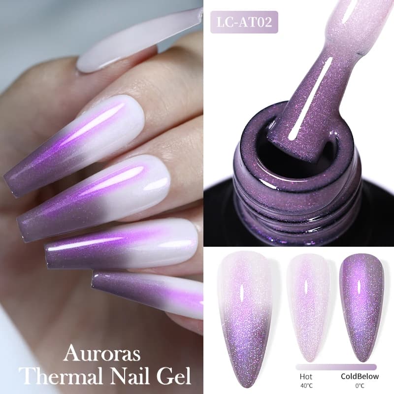 LILYCUTE 7ML Auroras Gel Termico Smalto per Unghie Viola Glitter Temperatura Cambia Colore Semi Permanente Soak Off UV Nail Art Gel