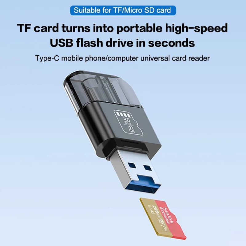 Lettore di schede SD/TF con adattatore USB 3.1 tipo C; Funzione OTG per PC, laptop, dispositivi Android Huawei, Xiaomi e Mac