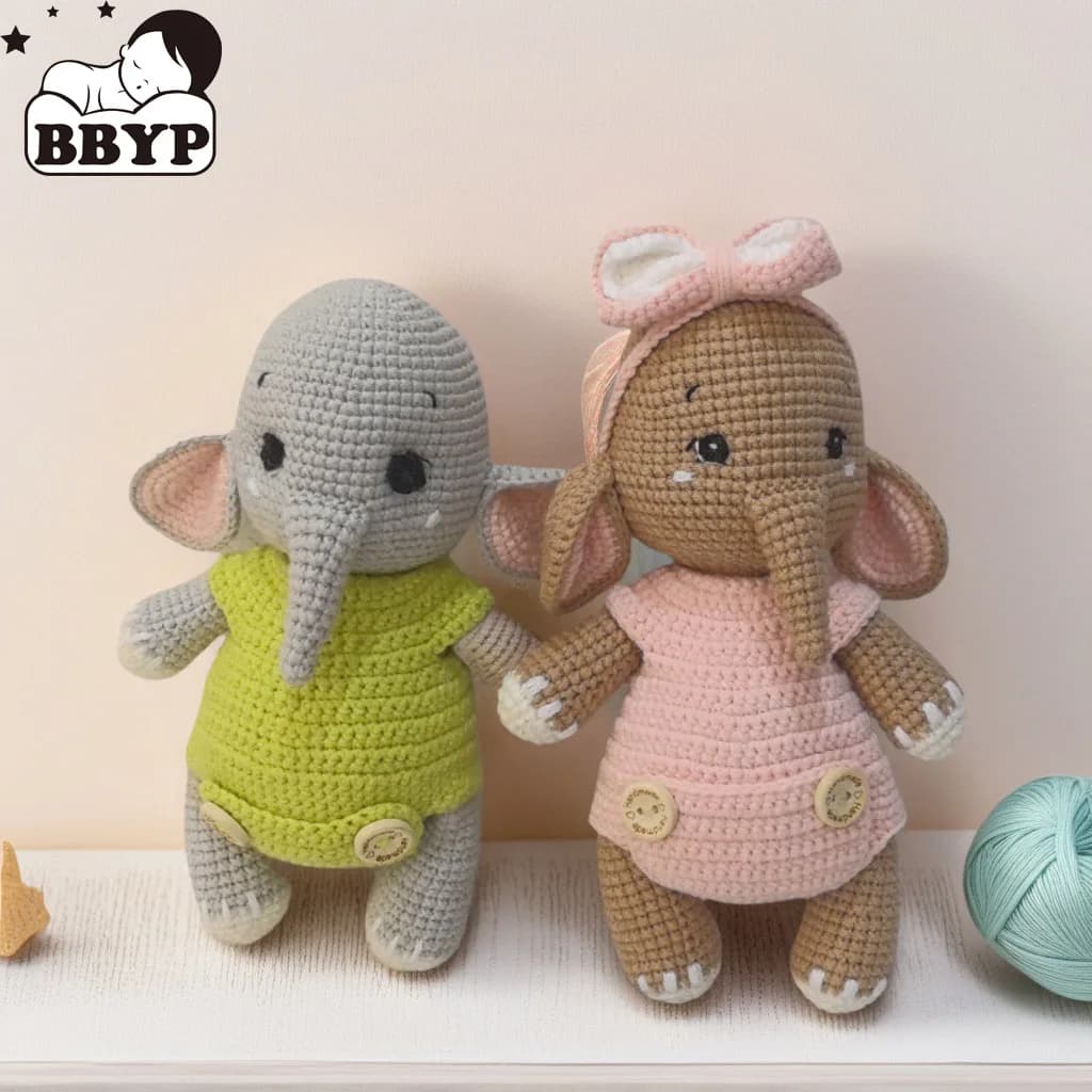 Giocattoli di peluche per coppie di elefanti all'uncinetto fatti a mano: simpatici animali di peluche morbidi, regalo di San Valentino per coppie, amanti, asilo nido