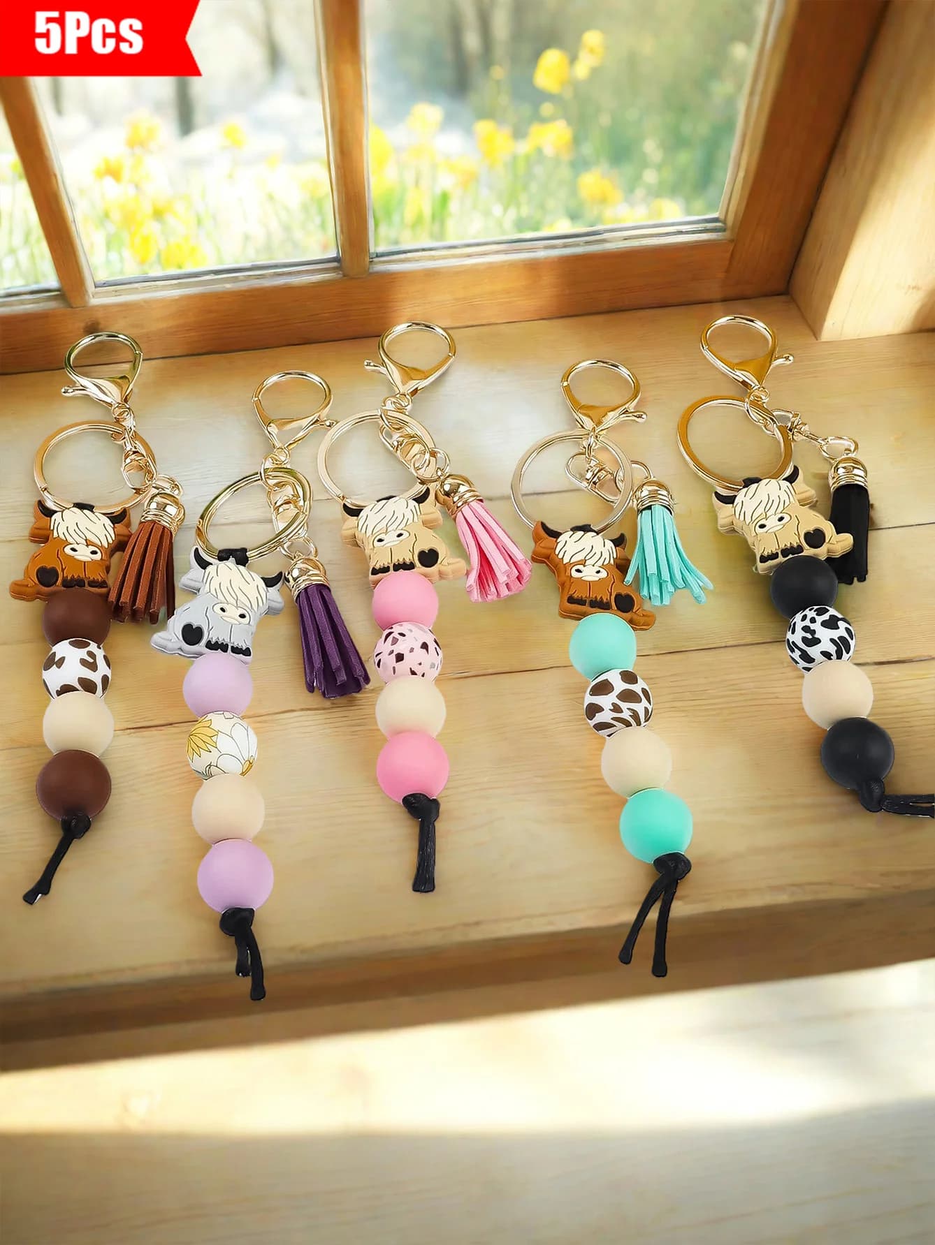 Set of 5 Keyrings with Nappa Corta Pendant in Yak Shape Silicone Western Style, Suitable for Decoration Bag and Pendant Keyring