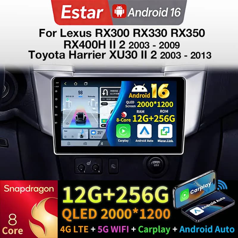 Autoradio Android 16 per Lexus RX300 RX330 RX350 RX400H II 2 2003 - 2009 Toyota Harrier XU30 II 2 2003 - 2013 GPS BT Player Navi