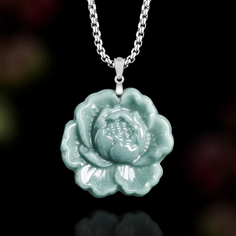 Women's necklace with natural grade A pendant, blue, water, peony, flower, ice seeds, jade pendant, fashionable