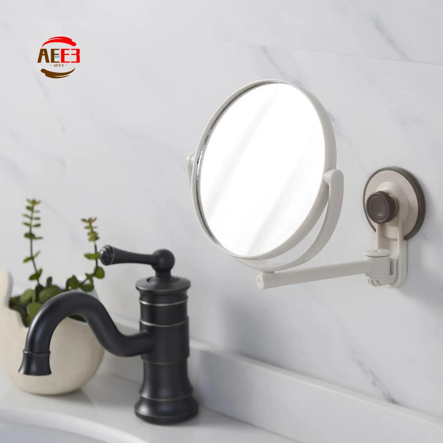 AEE3-Specchio da bagno Specchio cosmetico Ingrandimento 1X/3X Ventosa Specchio per trucco regolabile Specchio da bagno bifacciale