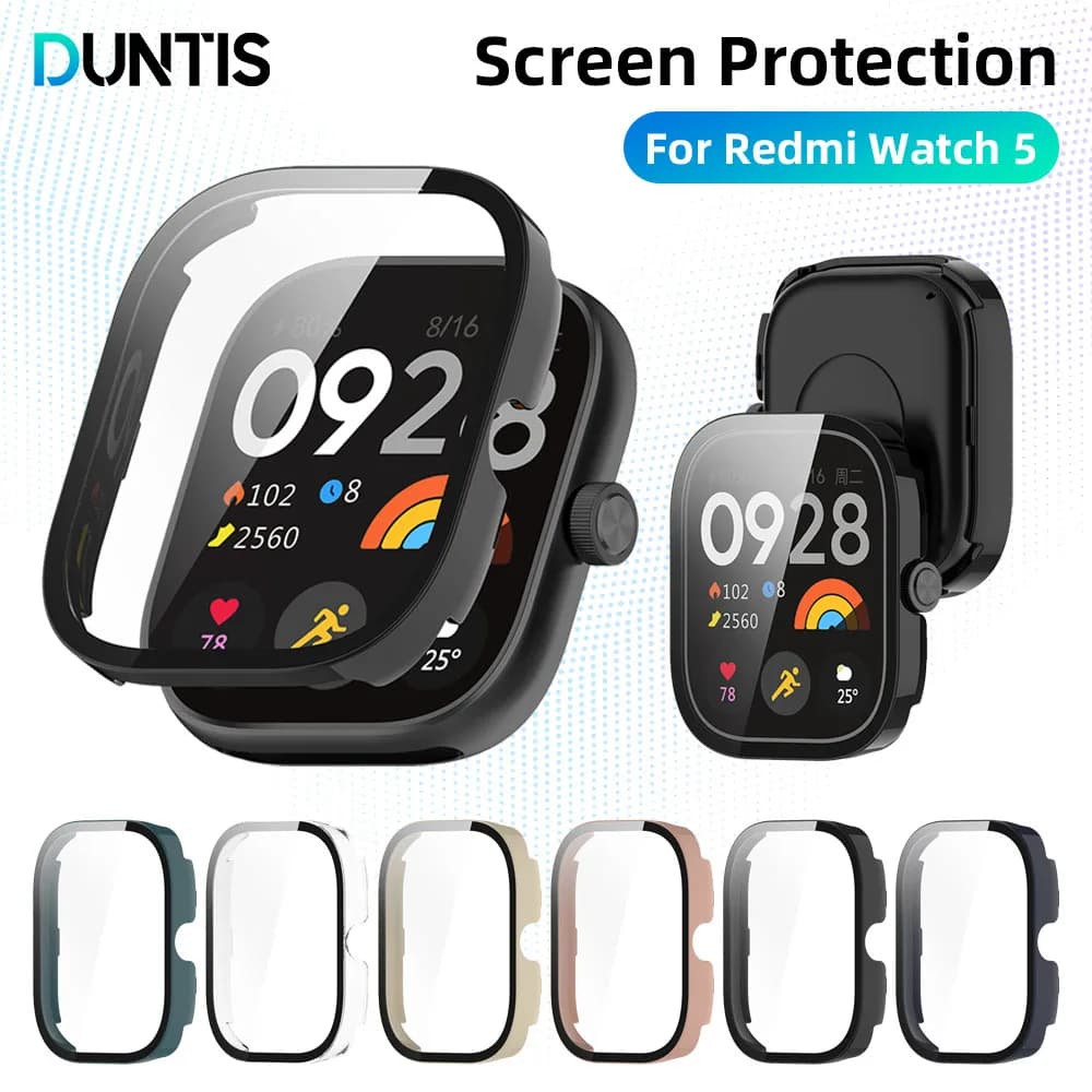 Custodia in vetro + PC per Xiaomi Redmi Watch 5 Paraurti rigido Protezione in vetro temperato Ultra-HD integrata per accessori di copertura Redmi Watch5