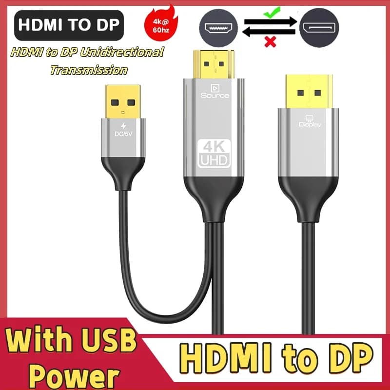 HDMI to DisplayPort Converter Display from HDMI to DP compatible with HDR 4K to 60 Hz for Desktop PC Laptop Monitor Projector PS5