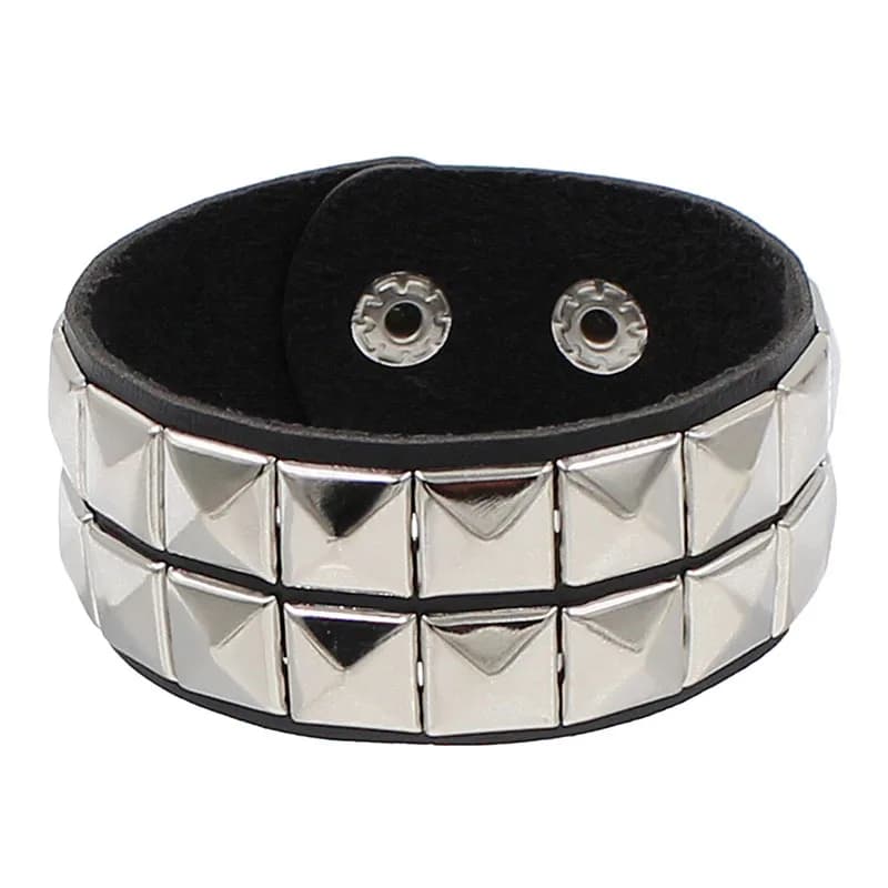 2022 doppia fila nero Punk Pu bracciale in pelle Rock Statement bracciali braccialetti gioielli con ciondoli gotici bracciale in acciaio inossidabile