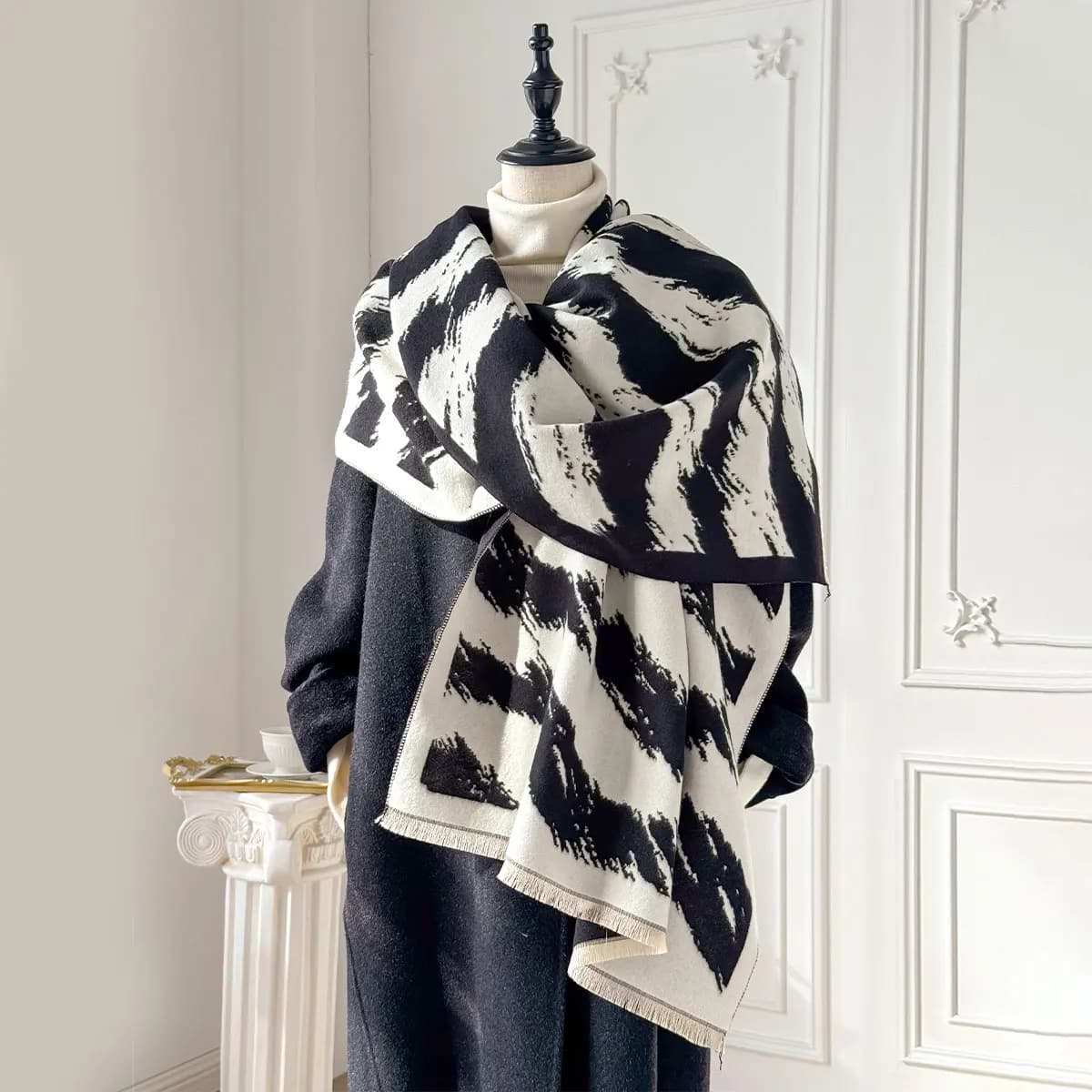 Sciarpa stampata premium per donna Accogliente inverno finto cashmere Pashmina avvolge scialli coperta spessa Luxe Echarpe