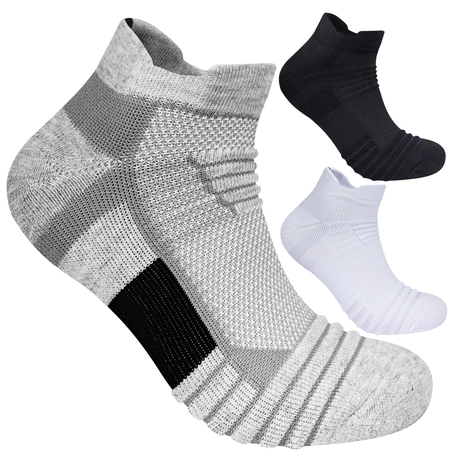 3 pairs of men's cycling socks, basketball, race, compression, ankle sock, black, white, anti-slip, for bike, bicycle, mtb, cycling