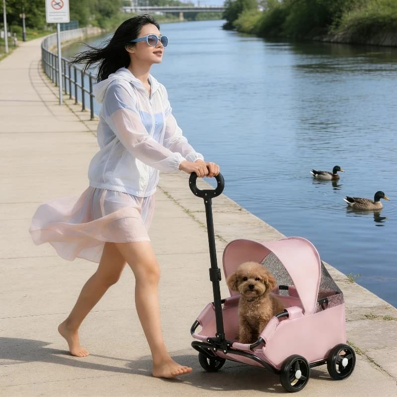 Passeggino per Animali Domestici Piccoli, Leggero e Pieghevole, Trasportino da Viaggio per Cani e Gatti, Carrello Portatile per Passeggiate all'Aperto, Stile Passeggino per Bambini