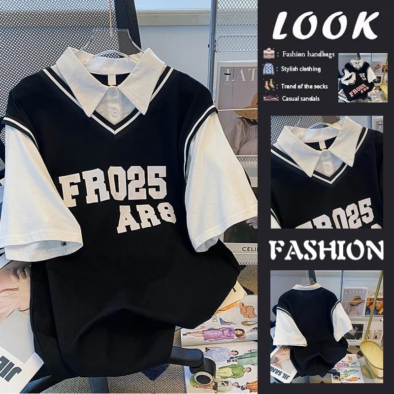 Loose Fit Pure Cotton Short Sleeve Women's T-shirt Large Size Shirt School Style Top for Young Women Summer Wear