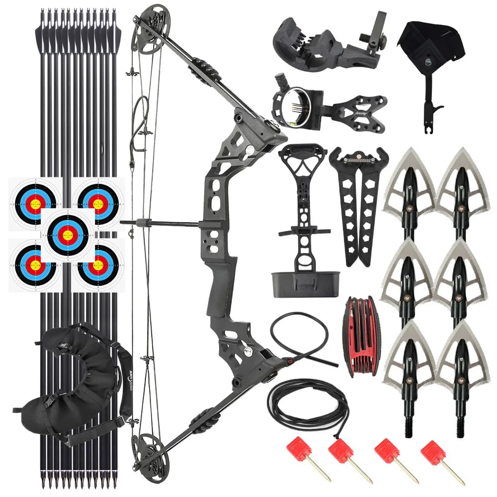 Kit arco composto 20-70 libbre Disegna peso Riser in lega 16-31 "Lunghezza disegno asse-asse 34'' 320 FPS Bersaglio per caccia Tiro Acc