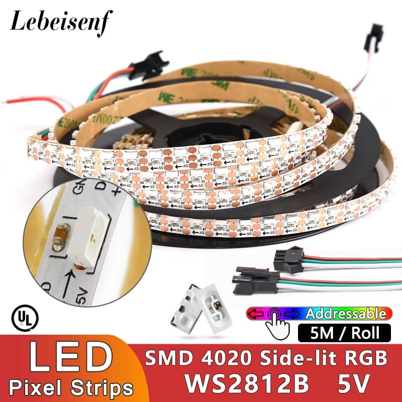 5MM stretto WS2812 striscia LED RGB 5V bagliore laterale colorato 4020 armadio ad alta luminosità decorazione della casa pieghevole luci a nastro morbido a LED