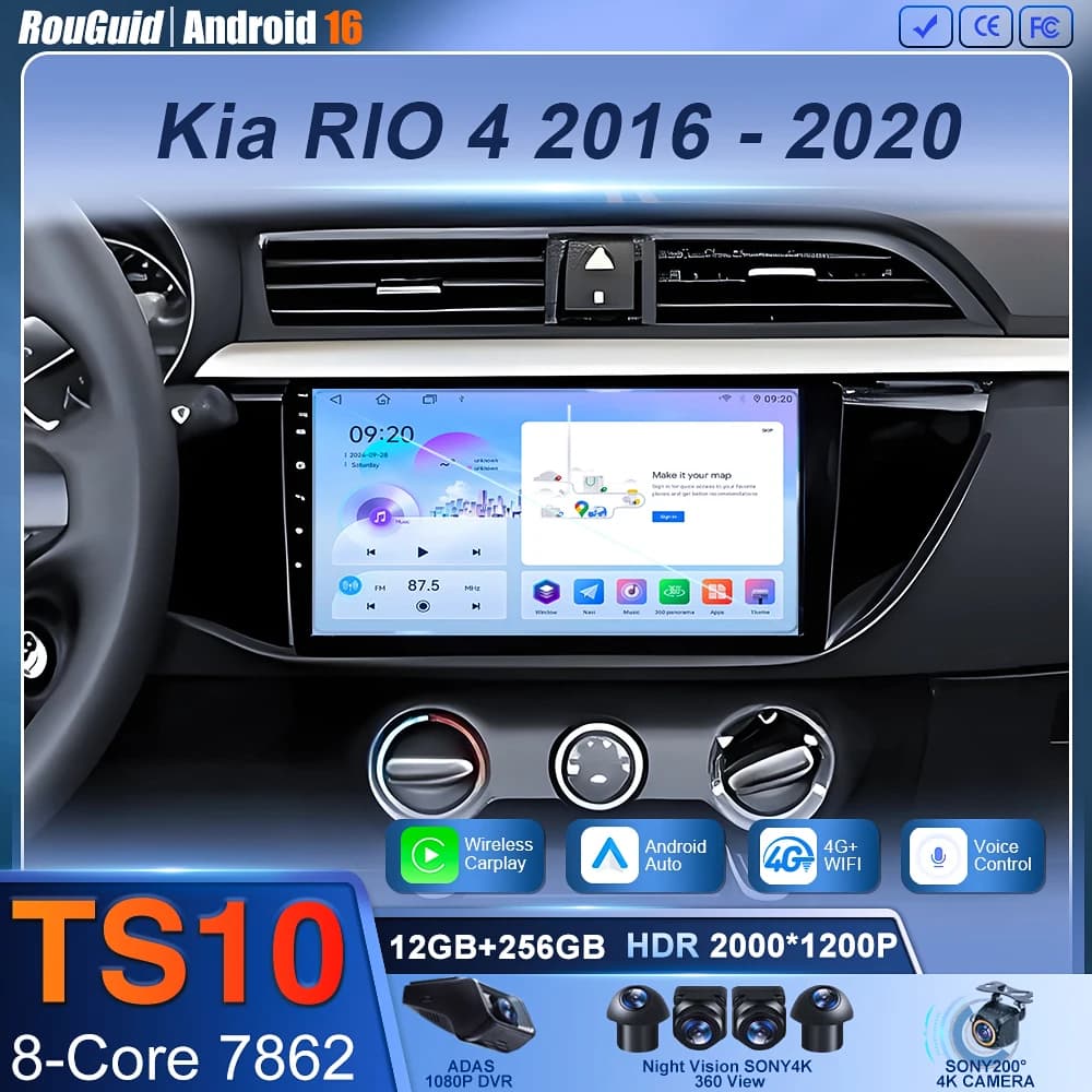 Per Kia RIO 4 2016 2018 2019 2020 2 Din Android 16 Autoradio Wireless Carplay Auto Touch Screen GPS BT dvd lettore multimediale