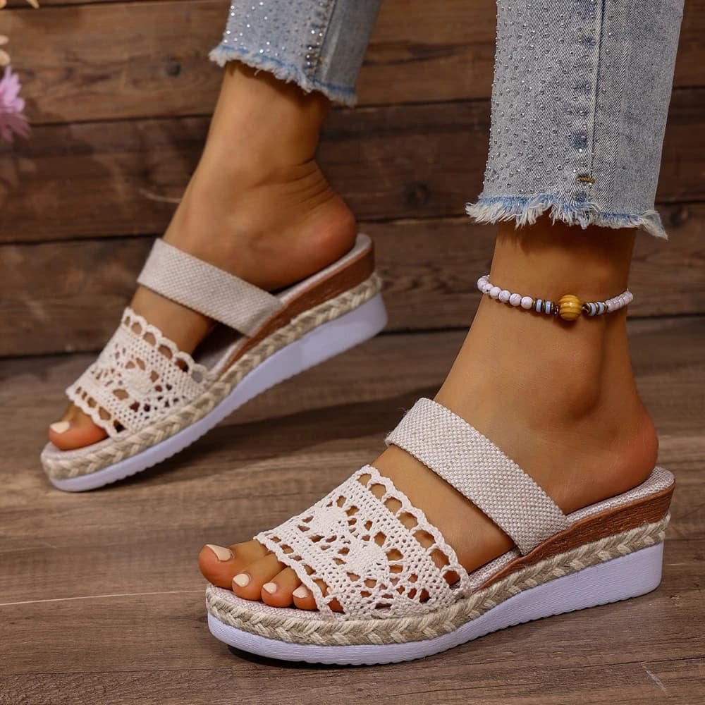 Sandali Estivi da Donna con Zeppa, Ciabatte Eleganti e Comode con Plateau e Fibbia, Scarpe da Spiaggia con Punta Aperta