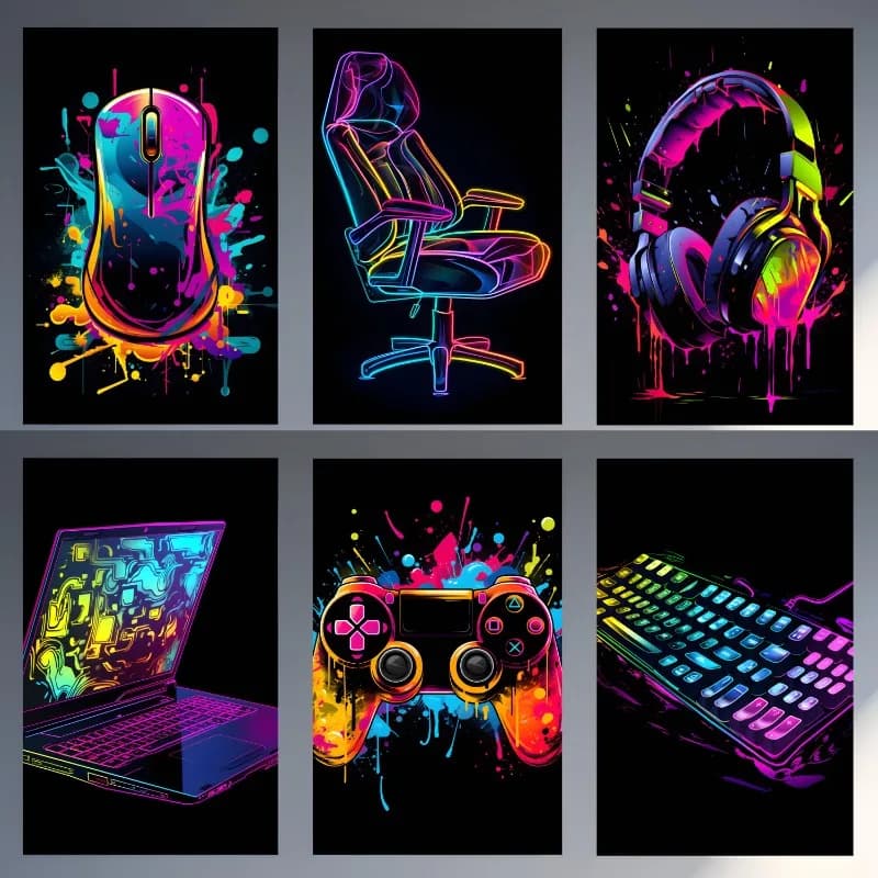 Acquerello Neon Video Game Poster XBOX Stampe GamePad Cuffie Tela Pittura Gaming Modern Wall Art Ragazzi Gamer Room Home Decor
