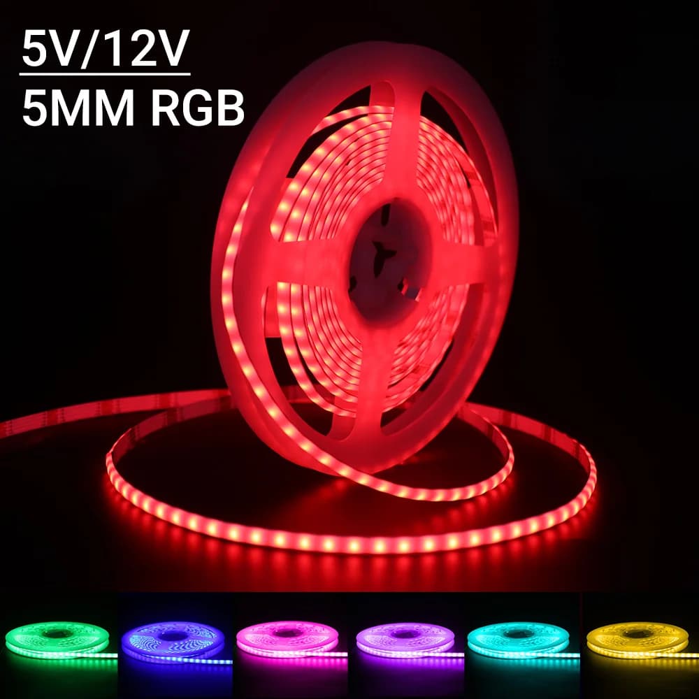 Strisce LED COB super strette da 5 mm Nastro RGB 5V 12V Illuminazione LED dimmerabile flessibile ad alta densità a colori variabili 5M