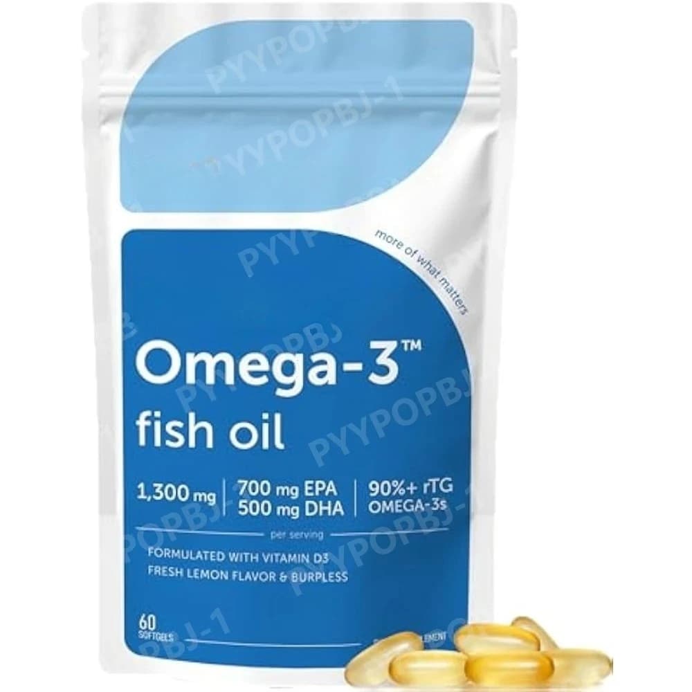 Olio di pesce Omega-3 con softgels senza brufoli EPA e DHA ultra alti | rTG Omega-3 con acqua di mare profondo fredda con vitamina D3 catturata selvatica